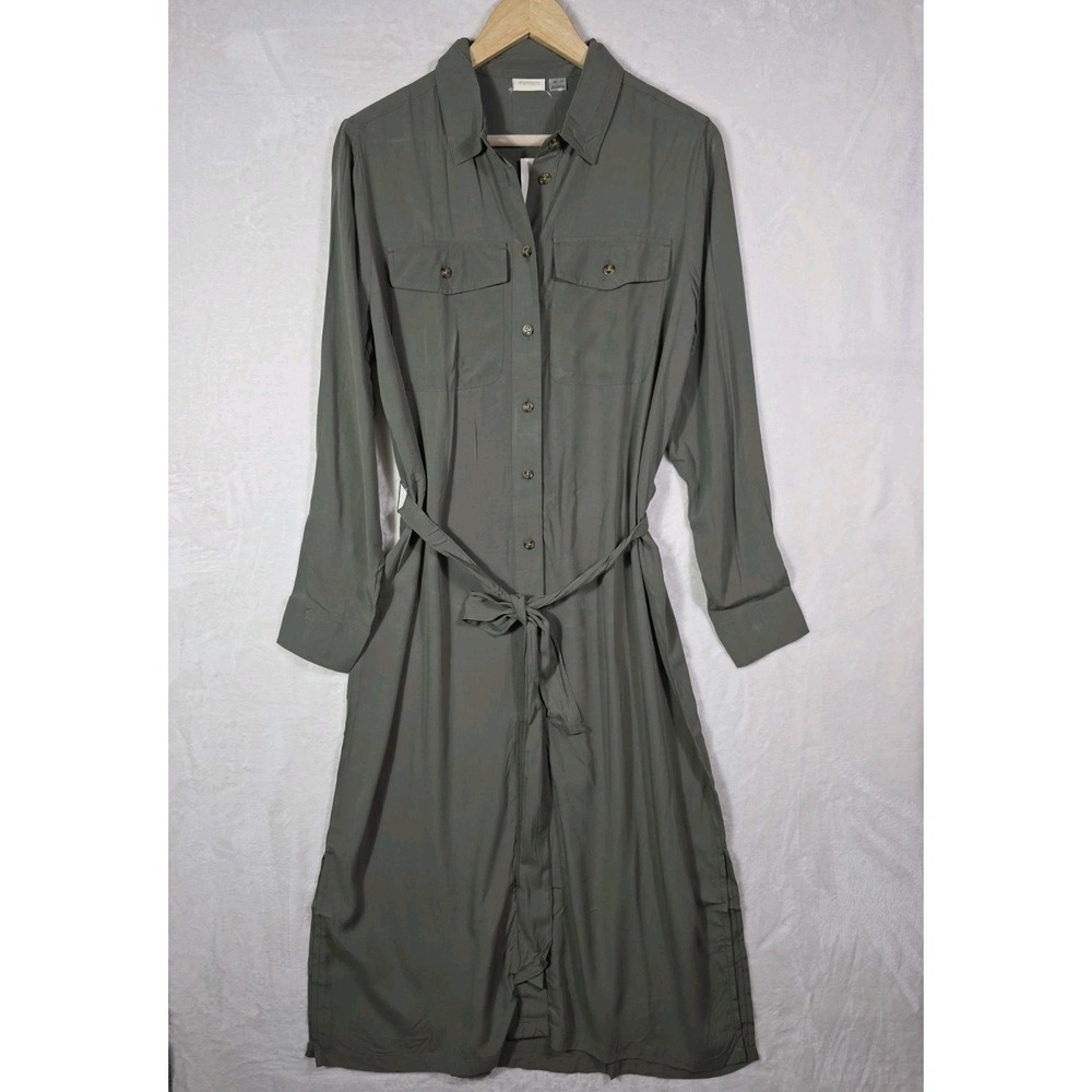 Esmara Shirt Dress Olive Green Button Front Tie Waist Long Sleeve NWT US 10 - Picture 2 of 11